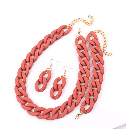 Acrylic Curb Chain Chain Necklaces & Dangle Earrings & Bracelets Sets FS-WGA399B-21-1