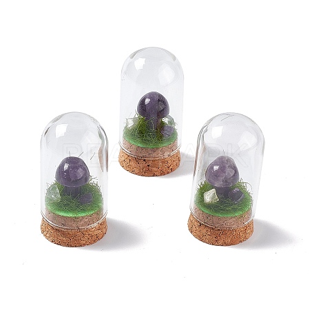 Natural Amethyst Mushroom Display Decoration with Glass Dome Cloche Cover G-E588-03H-1
