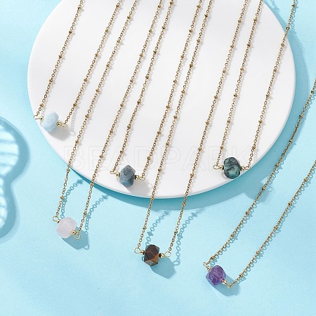 Natural Mixed Stone Faceted Nuggets Pendant 304 Stainless Steel Satellite Chain Necklaces NJEW-JN06025-1