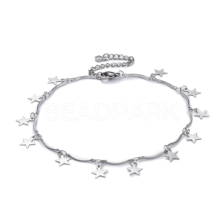 304 Stainless Steel Scalloped Bar Link Chain Anklets X-AJEW-AN00323-1
