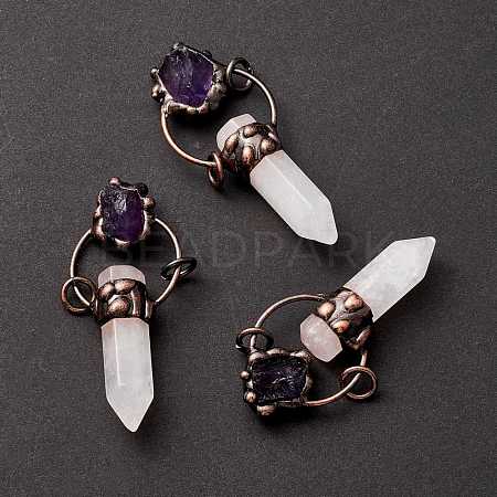 Natural Quartz Crystal and Amethyst Big Pointed Pendants G-M383-04R-1