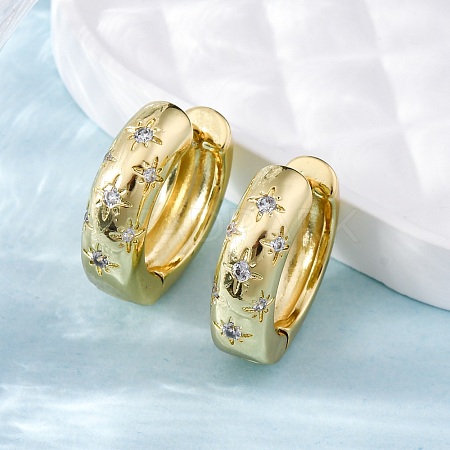 Clear Cubic Zirconia Star Hoop Earrings X-EJEW-C022-06G-1