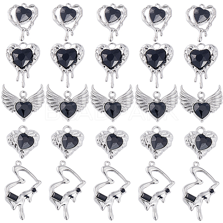 30Pcs 5 Styles Rack Plating Alloy Glass Pendants FIND-SC0006-66-1