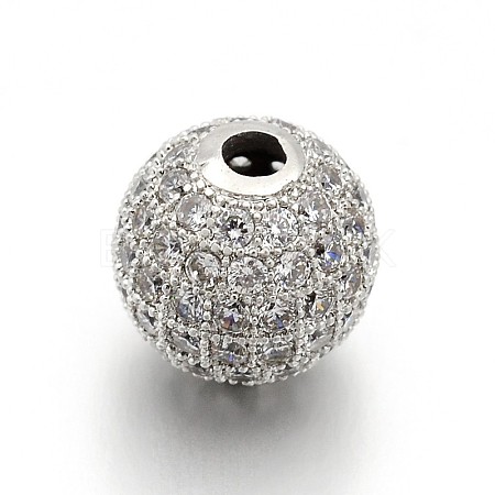 CZ Brass Micro Pave Cubic Zirconia Round Beads ZIRC-L017-01P-1