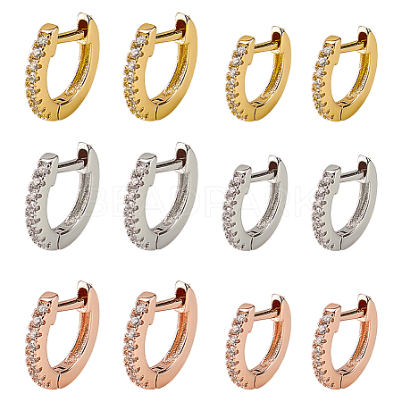 ANATTASOUL 12Pcs 6 Styles Brass Micro Pave Clear Cubic Zirconia Hoop Earrings EJEW-AN0004-59-1