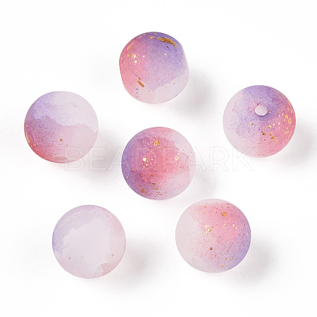 Frosted Baking Paint Crackle Glass Beads with Glitter Powder DGLA-T004-8mm-01D-1