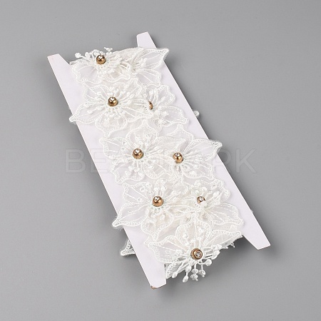 Organza Ribbon with Light Golden Brown Beads FW-TAC0003-04-1