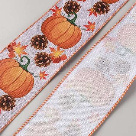 Thanksgiving Day Polyester Printed Pumpkin Ribbons SRIB-WH20020-001B-1