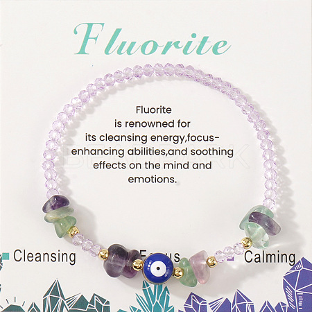 Natural Fluorite & Glass Beads Stretch Bracelets IK4988-6-1