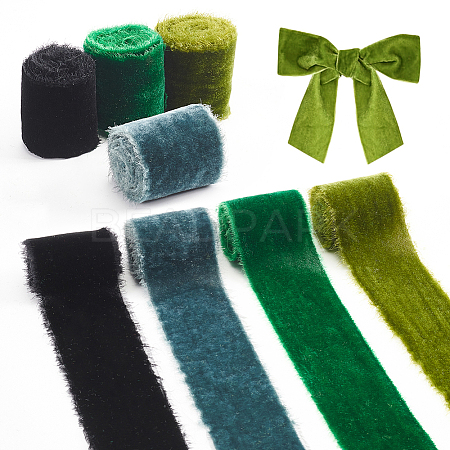 4 Yards 4 Colors Frayed Velvet Ribbon SRIB-WR0001-08B-1