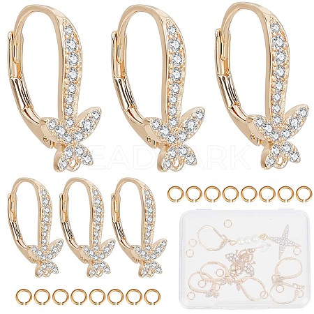 CREATCABIN 6Pcs Brass Cubic Zirconia Leverback Earring Findings KK-CN0002-11-1