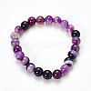 Natural Striped Agate/Banded Agate Beaded Stretch Bracelets BJEW-Q692-03C-1