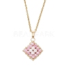 Natural Rainbow Moonstone and Handmade Glass Beaded Rhombus Pendant 304 Stainless Steel Cable Chain Necklaces NJEW-MZ00124-01-2