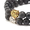 2Pcs 2 Color Natural Lava Rock & Synthetic Black Stone Stretch Bracelets Set with Buddha Head BJEW-JB07707-5