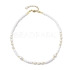 Shell Pearl Bead & Glass Seed Beads Beaded Necklaces for Women NJEW-MZ00073-01-4