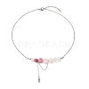 Natural  Rose Quartz & Dyed Imperial Jasper & Quartz Crystal & Green Jade Round Graduated Beaded Pendant 304 Stainless Steel Cable Chain Necklaces for Women NJEW-TA00242-04-3
