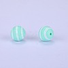 Printed Round with Stripe Pattern Silicone Focal Beads SI-JX0056A-141-1