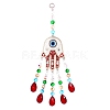 Hamsa Hand/Hand of Miriam with Evil Eye Alloy Lampwork Pendant Decoration HAMS-PW0001-01-1