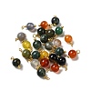 Dyed Natural Agate Round Charms with Real 18K Gold Plated Brass Loops KK-P242-09A-G-1