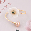 Natural Pearl with Shell Flower Open Cuff Ring RJEW-T026-03G-3