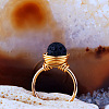 Iron Wire Wrapped Natural Lava Rock Round Beaded Cuff Rings WGDBE9A-08-1