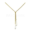 Adjustable Electroplate Shell Pearl Teardrop Tassel 304 Stainless Steel Box Chain Slider Lariat Necklaces for Women NJEW-JN06021-3
