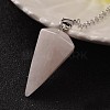 Platinum Tone Brass Rose Quartz Cone Hexagonal Pointed Dowsing Pendulums MAK-M015-01H-2