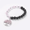 Natural Rose Quartz & Lava Rock Stretch Bracelets BJEW-JB03953-03-1