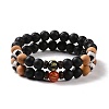 2Pcs Buddhist Natural Mixed Stone and Wood Beads Stretch Bracelets Set for Women Men BJEW-JB08932-1