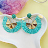 Bohemian Style Fan Alloy Raffia Dangle Stud Earrings FS-WGD68B3-08-1