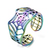 Ion Plating(IP) 304 Stainless Steel Hollow Spider Web Open Cuff Ring for Women RJEW-M149-25RC-3