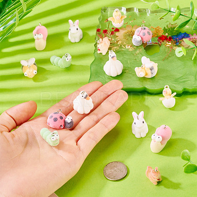 16Pcs 8 Styles Flocking Resin Pendants RESI-TA0004-16-1