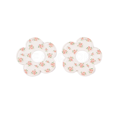 Flower Theme Printed Acrylic Pendants OACR-T028-06G-1