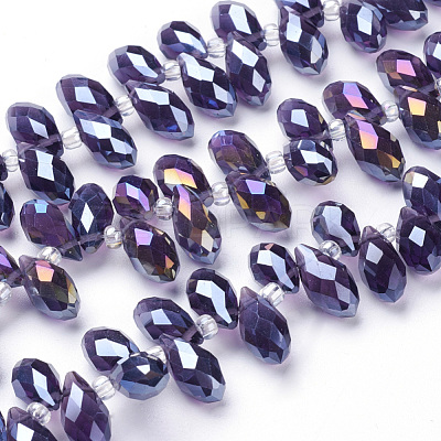 Electroplate Glass Faceted Teardrop Beads Strands EGLA-D014-11-1