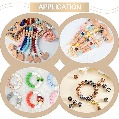 60 Pcs 15mm Silicone Beads Loose Silicone Beads Kit Leopard Print Silicone Beads for Keychain Making Bracelet Necklace JX309A-1