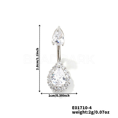 Geometric Brass Clear Cubic Zirconia Teardrop Curved Barbell Belly Button Rings for Women's Gift OY0687-4-1