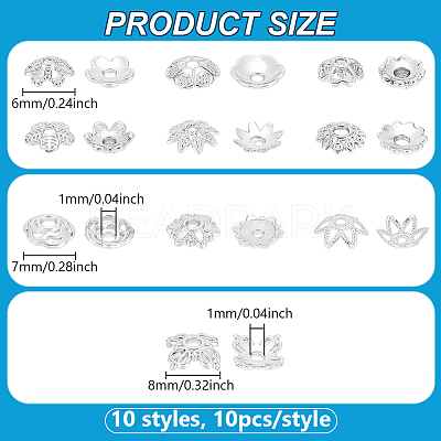 100Pcs 10 Styles Brass Bead Caps KK-PH0012-35S-1