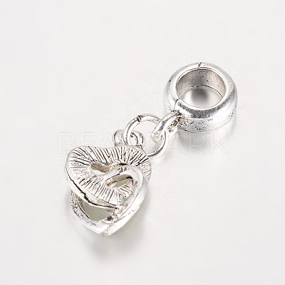 Heart Antique Silver Plated Alloy Rhinestone European Dangle Charms Large Hole Pendants MPDL-K014-M-1