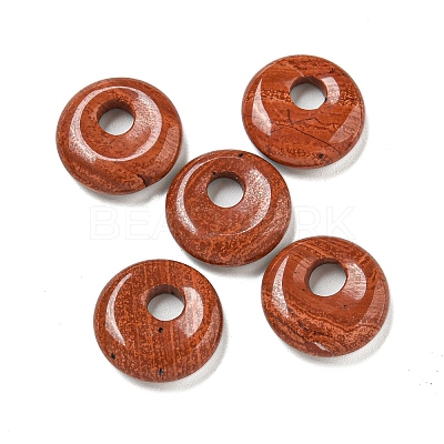 Natural Red Jasper Donut/Pi Disc Charms G-G142-02K-1