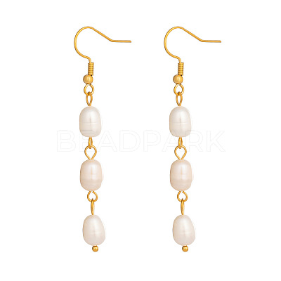 Freshwater Pearl 304 Stainless Steel Dangle Earrings for Women BV3455-1-1