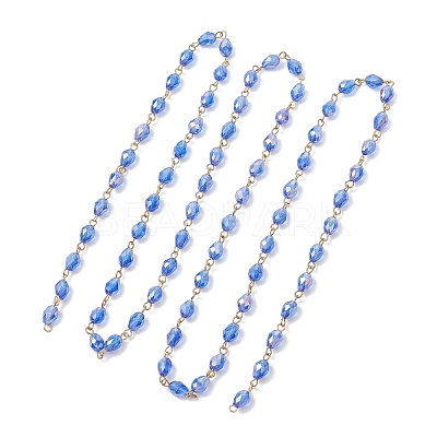 Oval Glass Beaded Link Chains AJEW-JB01471-1