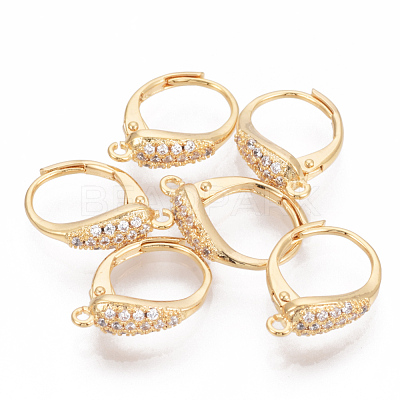 Brass Cubic Zirconia Leverback Earring Findings KK-S340-45G-1