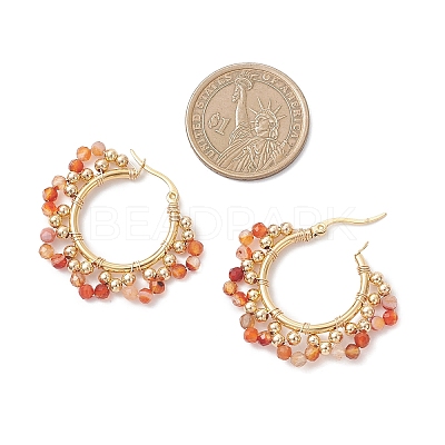 Brass Natural Carnelian Hoop Earrings EJEW-TA00782-01-1