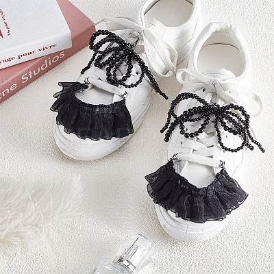 Resin Imitation Pearl Shoe Charms & Polyester Pleated Pendant Drcorations HJEW-GA00018-1