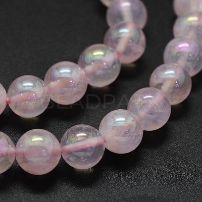 Electroplated Natural Rose Quartz Beads Strands G-K285-06-8mm-1