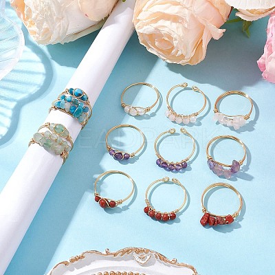 3Pcs Natural Mixed Stone Bead Finger Ring RJEW-JR00855-1