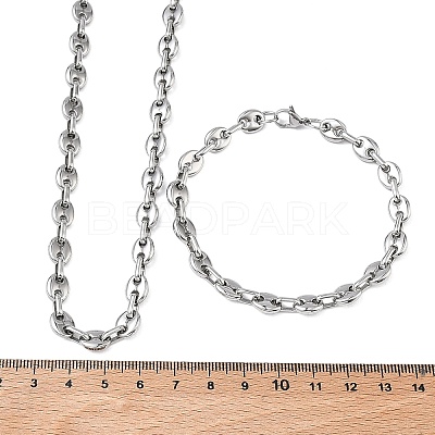 304 Stainless Steel Coffee Bean Chain Necklaces & Bracelets Sets SJEW-D091-09P-1