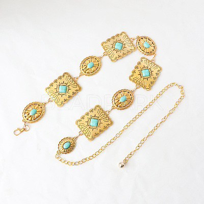Oval Rectangle Alloy with Synthetic Turquoise Link Chain Waist Belly Chains for Dress FS-WG6F33A-01-1