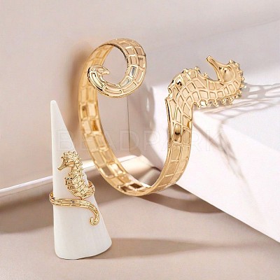 Sea Horse Alloy Cuff Bangles & Cuff Rings Sets WG48924-01-1