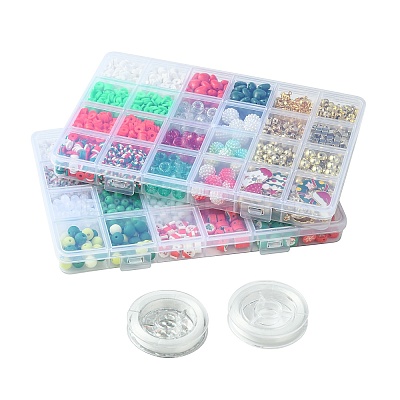 DIY Christmas Themed Acrylic & Glass Seed & Polymer Clay Beads Bracelet Kits DIY-FS0007-95-1